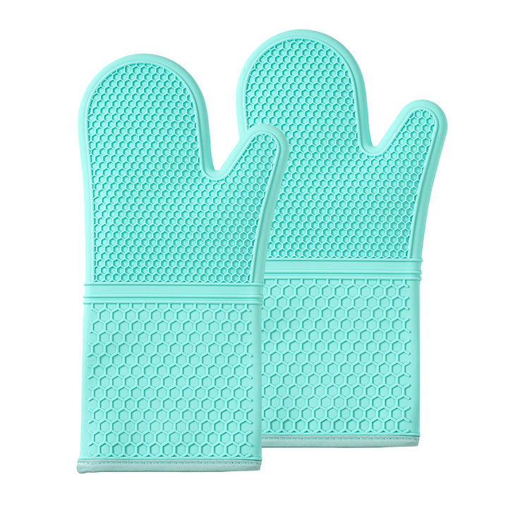 Restaurantware Comfy Grip Turquoise SIlicone Oven Mitt Set, Heat-Resistant, 14 x 7.25 x 1.50In - Restaurant Equipment and Smallwares - Canadian Distribution