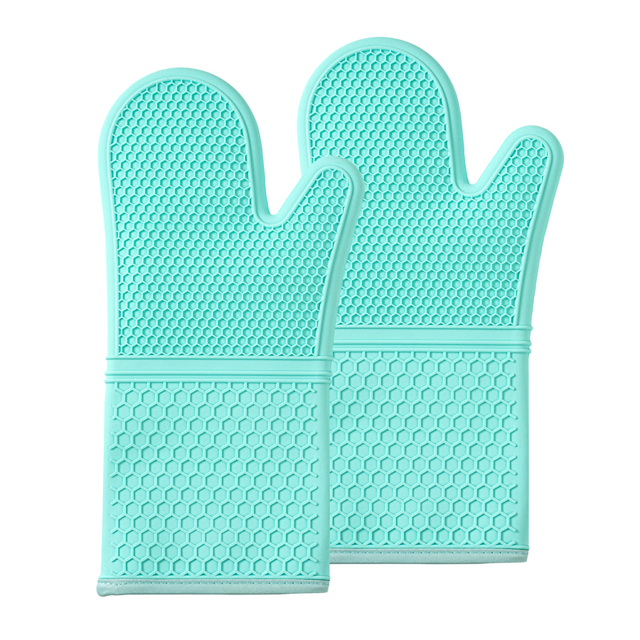Restaurantware Comfy Grip Turquoise SIlicone Oven Mitt Set, Heat-Resistant, 14 x 7.25 x 1.50In - Restaurant Equipment and Smallwares - Canadian Distribution