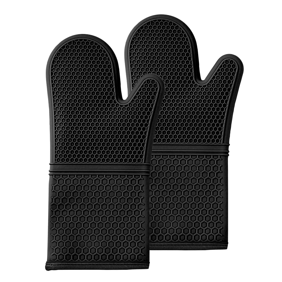 Restaurantware Comfy Grip Black SIlicone Oven Mitt Set, Heat-Resistant, 14 x 7.25 x 1.50In - Restaurant Equipment and Smallwares - Canadian Distribution