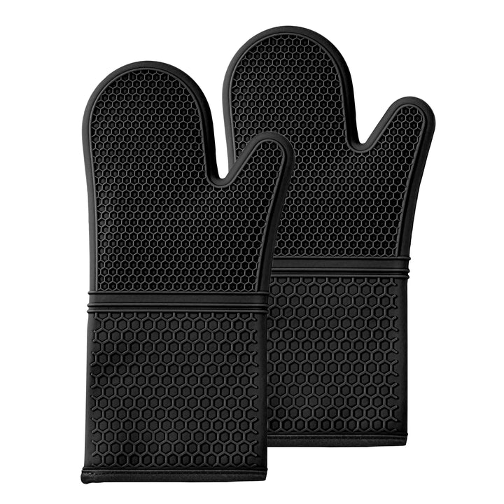 Restaurantware Comfy Grip Black SIlicone Oven Mitt Set, Heat-Resistant, 14 x 7.25 x 1.50In - Restaurant Equipment and Smallwares - Canadian Distribution