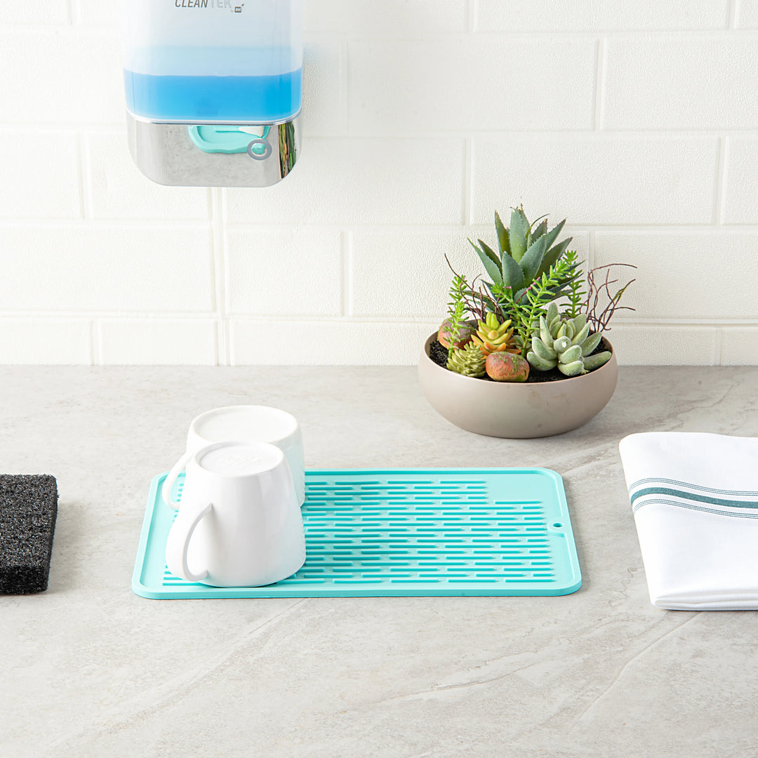Restaurantware Comfy Grip Turquoise Silicone Drying Mat, Rectangular, 11.75 x 7.75In - Restaurant Equipment and Smallwares - Canadian Distribution - Ships Free Within Canada on Orders Above CAD $199