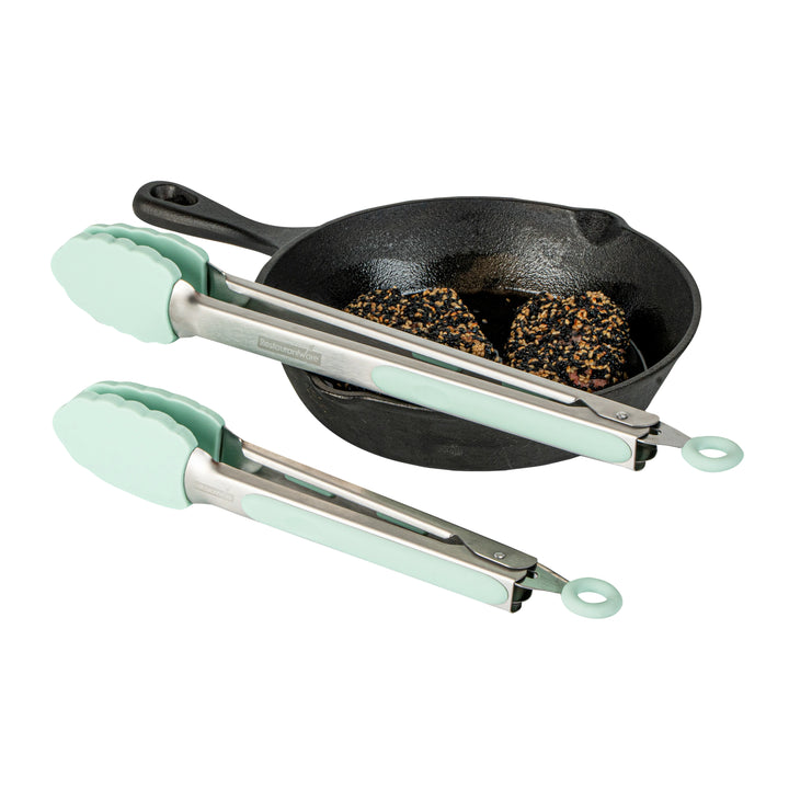 Restaurantware Met Lux Teal Stainless Steel Scalloped Tong Set, 12 x 1.75 x 2In - Restaurant Equipment and Smallwares - Canadian Distribution - Ships Free Within Canada on Orders Above CAD $199
