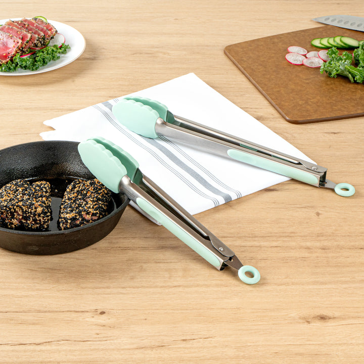 Restaurantware Met Lux Teal Stainless Steel Scalloped Tong Set, 12 x 1.75 x 2In - Restaurant Equipment and Smallwares - Canadian Distribution - Ships Free Within Canada on Orders Above CAD $199