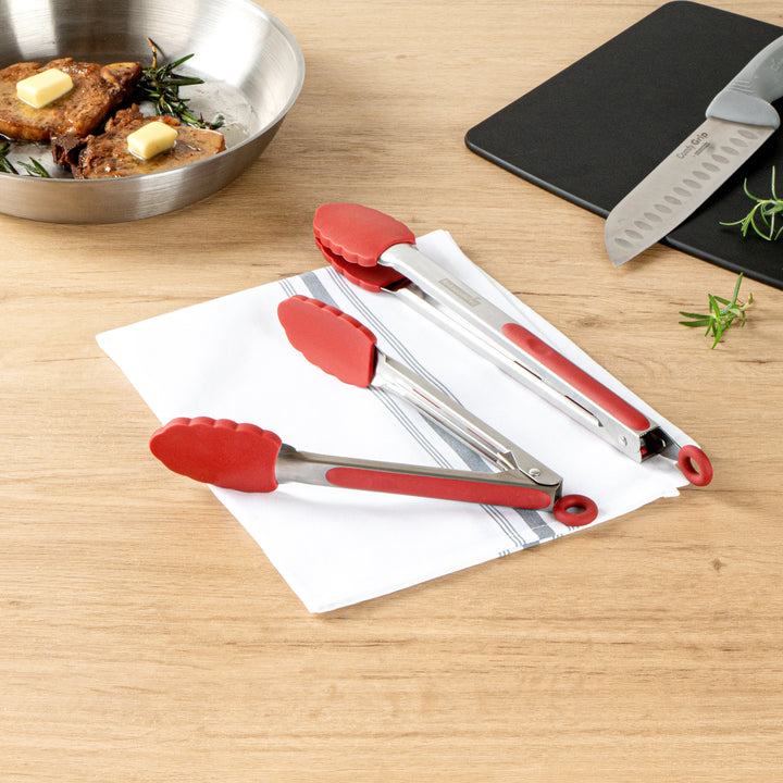 Restaurantware Met Lux Red Stainless Steel Scalloped Tong Set, 12 x 1.75 x 2In - Restaurant Equipment and Smallwares - Canadian Distribution - Ships Free Within Canada on Orders Above CAD $199