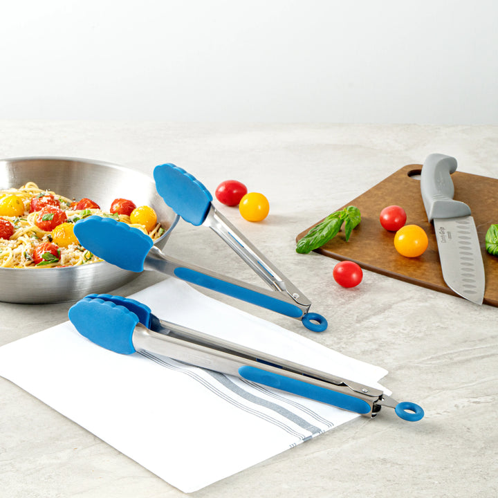Restaurantware Met Lux Blue Stainless Steel Scalloped Tong Set, 12 x 1.75 x 2In - Restaurant Equipment and Smallwares - Canadian Distribution - Ships Free Within Canada on Orders Above CAD $199