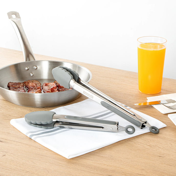 Restaurantware Met Lux Gray Stainless Steel Scalloped Tong Set, 12 x 1.75 x 2In - Restaurant Equipment and Smallwares - Canadian Distribution - Ships Free Within Canada on Orders Above CAD $199