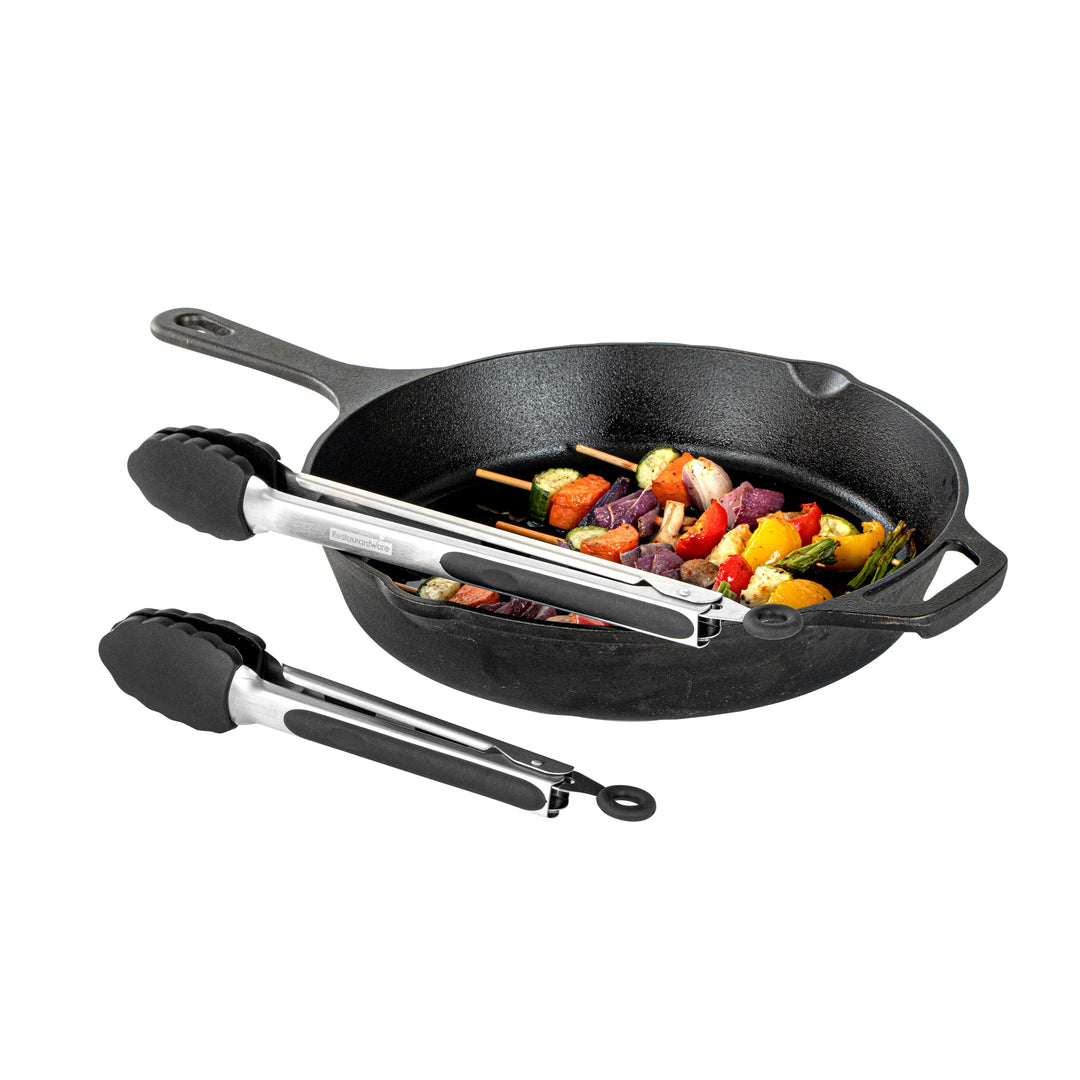 Restaurantware Met Lux Black Stainless Steel Scalloped Tong Set, 12 x 1.75 x 2In - Restaurant Equipment and Smallwares - Canadian Distribution - Ships Free Within Canada on Orders Above CAD $199