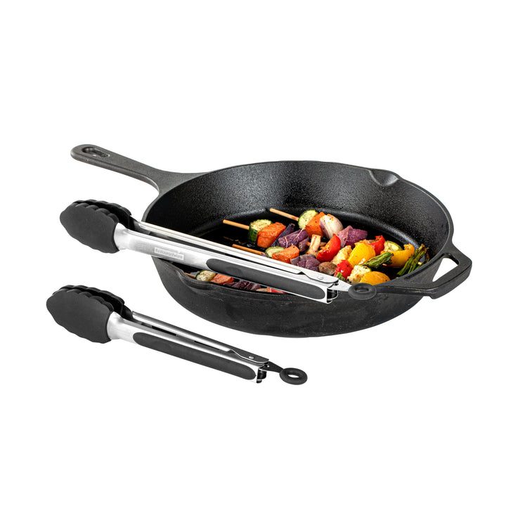 Restaurantware Met Lux Black Stainless Steel Scalloped Tong Set, 12 x 1.75 x 2In - Restaurant Equipment and Smallwares - Canadian Distribution - Ships Free Within Canada on Orders Above CAD $199