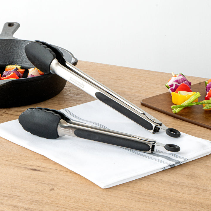 Restaurantware Met Lux Black Stainless Steel Scalloped Tong Set, 12 x 1.75 x 2In - Restaurant Equipment and Smallwares - Canadian Distribution - Ships Free Within Canada on Orders Above CAD $199