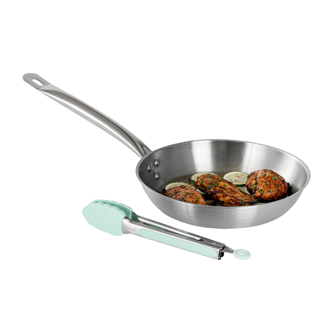 Restaurantware Met Lux Teal Stainless Steel Scalloped Tong, 9 x 1.50 x 1In - Restaurant Equipment and Smallwares - Canadian Distribution - Ships Free Within Canada on Orders Above CAD $199