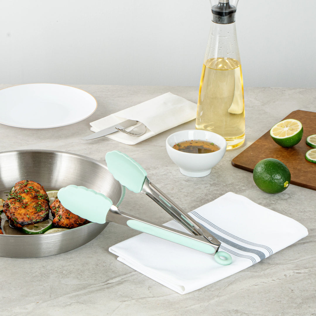 Restaurantware Met Lux Teal Stainless Steel Scalloped Tong, 9 x 1.50 x 1In - Restaurant Equipment and Smallwares - Canadian Distribution - Ships Free Within Canada on Orders Above CAD $199