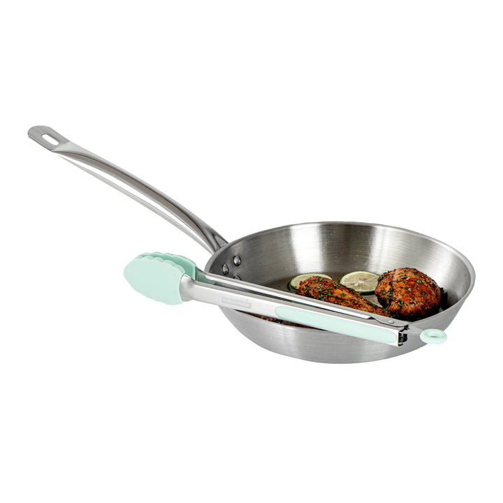 Restaurantware Met Lux Teal Stainless Steel Scalloped Tong, 12 x 1.75 x 1In - Restaurant Equipment and Smallwares - Canadian Distribution - Ships Free Within Canada on Orders Above CAD $199