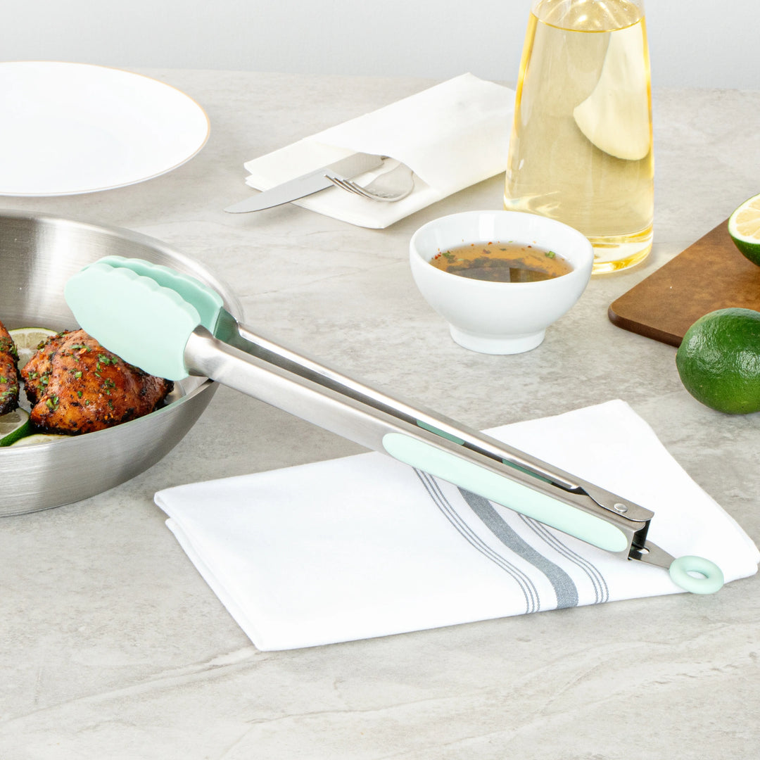 Restaurantware Met Lux Teal Stainless Steel Scalloped Tong, 12 x 1.75 x 1In - Restaurant Equipment and Smallwares - Canadian Distribution - Ships Free Within Canada on Orders Above CAD $199