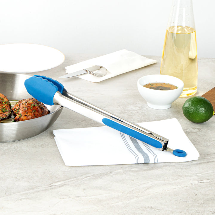 Restaurantware Met Lux Blue Stainless Steel Scalloped Tong, 12 x 1.75 x 1In - Restaurant Equipment and Smallwares - Canadian Distribution - Ships Free Within Canada on Orders Above CAD $199