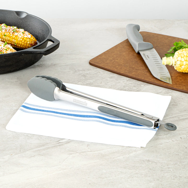 Restaurantware Met Lux Gray Stainless Steel Scalloped Tong, 12 x 1.75 x 1In - Restaurant Equipment and Smallwares - Canadian Distribution - Ships Free Within Canada on Orders Above CAD $199