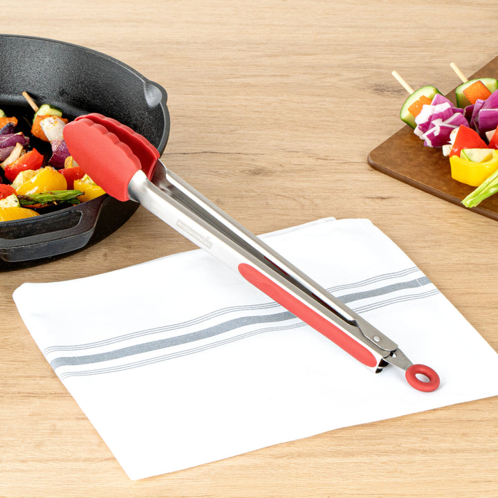 Restaurantware Met Lux Red Stainless Steel Scalloped Tong, 12 x 1.75 x 1In - Restaurant Equipment and Smallwares - Canadian Distribution - Ships Free Within Canada on Orders Above CAD $199