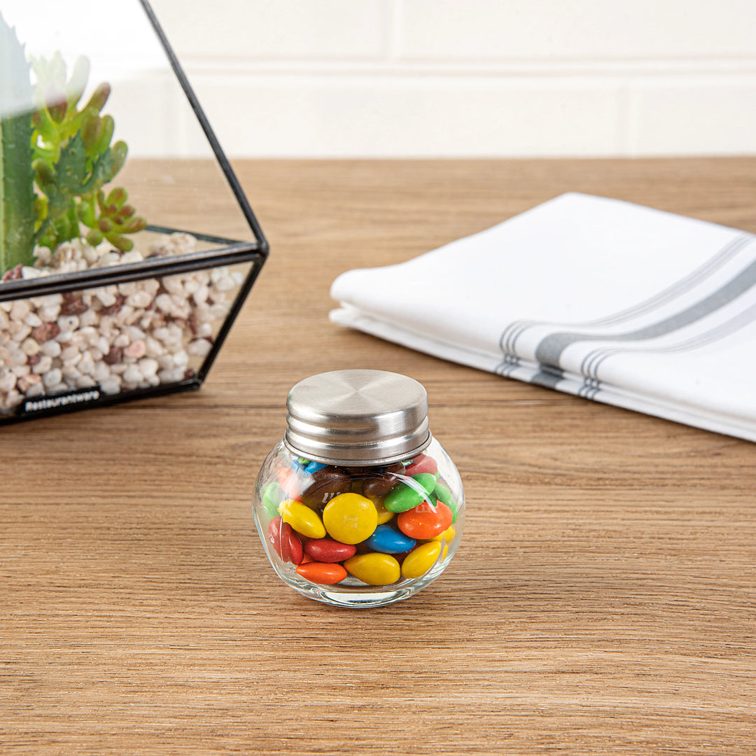 Restaurantware Vetri Mini 2oz Favor Jars, 2.25 x 1.50 x 2.25In, with Chrome Lid - 100 Units/Case - Restaurant Equipment and Smallwares - Canadian Distribution - Ships Free Within Canada on Orders Above CAD $199