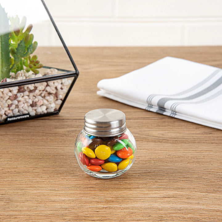 Restaurantware Vetri Mini 2oz Favor Jars, 2.25 x 1.50 x 2.25In, with Chrome Lid - 100 Units/Case - Restaurant Equipment and Smallwares - Canadian Distribution - Ships Free Within Canada on Orders Above CAD $199