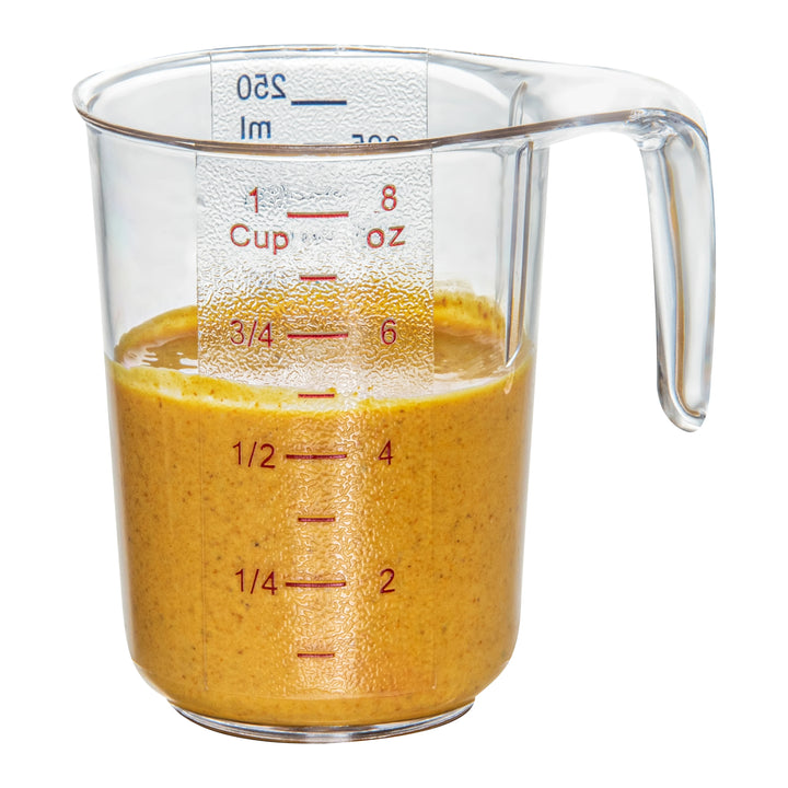 Restaurantware RW Base 1C Clear Plastic Measuring Cups, 3.75 x 3 x 3.75In - Restaurant Equipment and Smallwares - Canadian Distribution - Ships Free Within Canada on Orders Above CAD $199