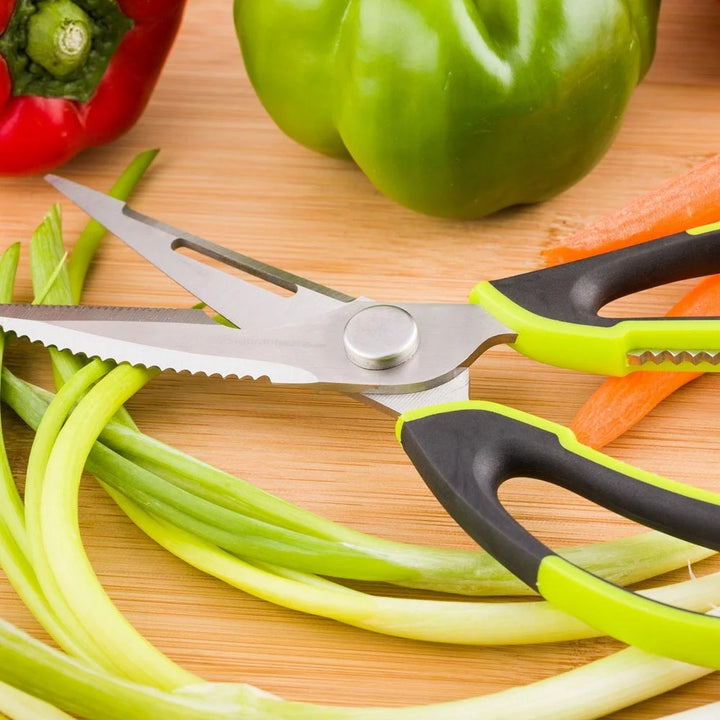 Restaurantware Met Lux 7-In-1 Black & Green Stainless Steel Kitchen Shears, With Comfort Grip, Commercial Grade - Restaurant Equipment and Smallwares - Canadian Distribution