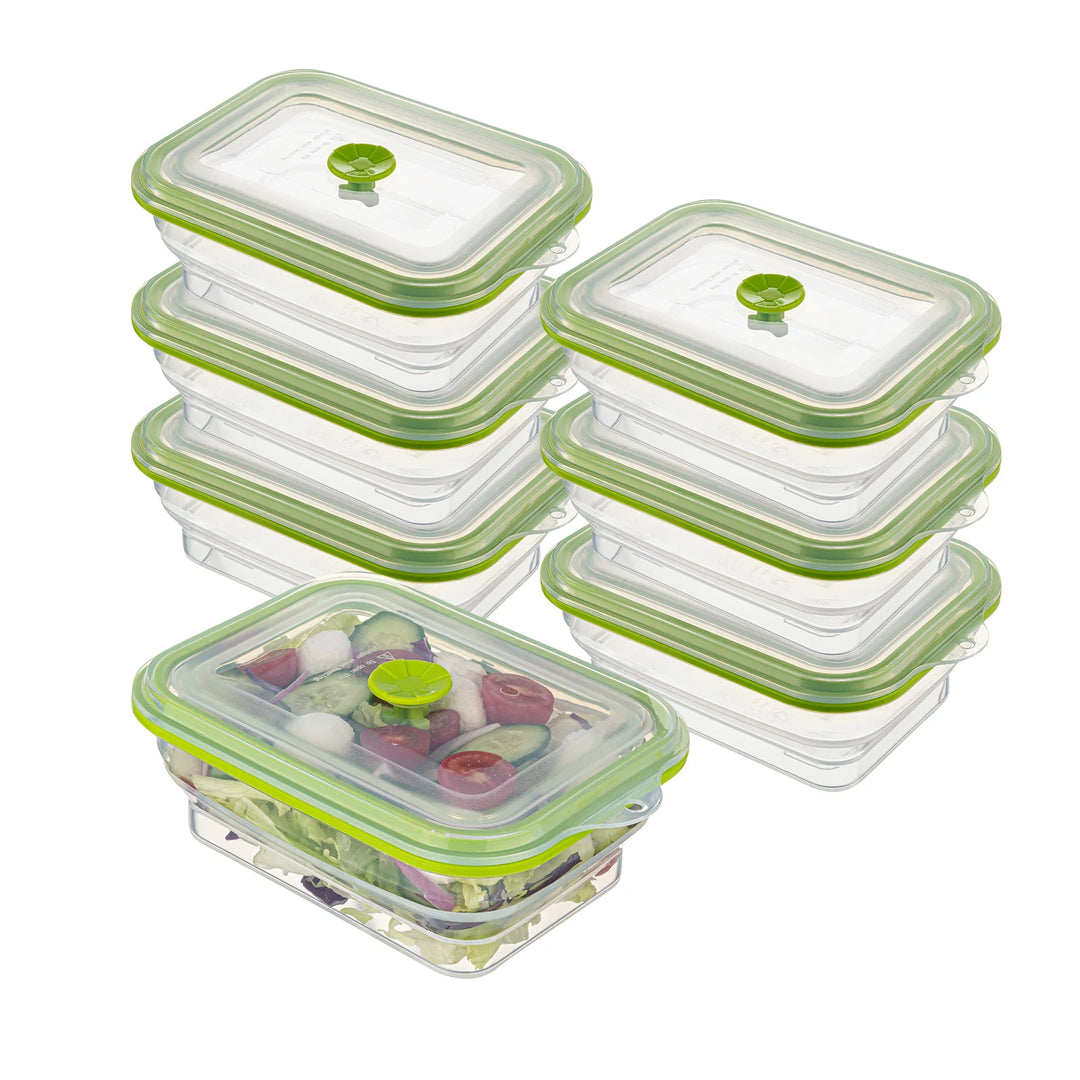 Restaurantware Fresh Hero 32 Ounce Airtight Collapsible Food Storage Containers, Green, Silicone, 7.75 x 5.50 x 2.75 Inch, includes Vented Lid - Restaurant Equipment and Smallwares - Canadian Distribution