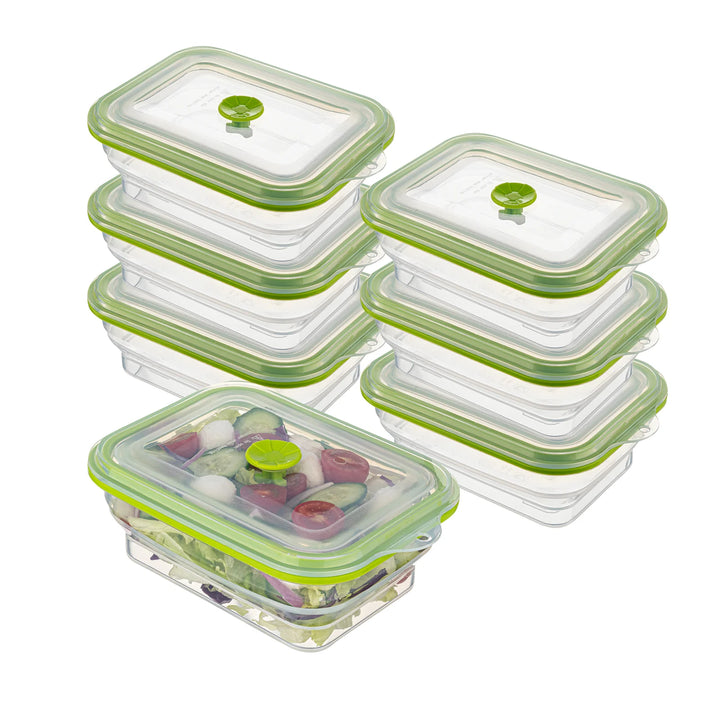 Restaurantware Fresh Hero 32 Ounce Airtight Collapsible Food Storage Containers, Green, Silicone, 7.75 x 5.50 x 2.75 Inch, includes Vented Lid - Restaurant Equipment and Smallwares - Canadian Distribution