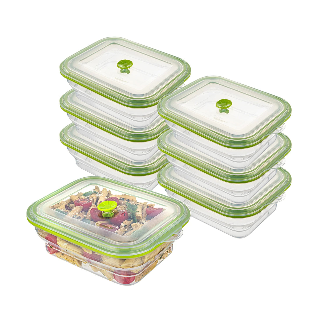 Restaurantware Fresh Hero 51 Ounce Airtight Collapsible Food Storage Containers, Green, Silicone, 9.25 x 7 x 3 Inch, includes Vented Lid - Restaurant Equipment and Smallwares - Canadian Distribution - Ships Free Within Canada on Orders Above CAD $199