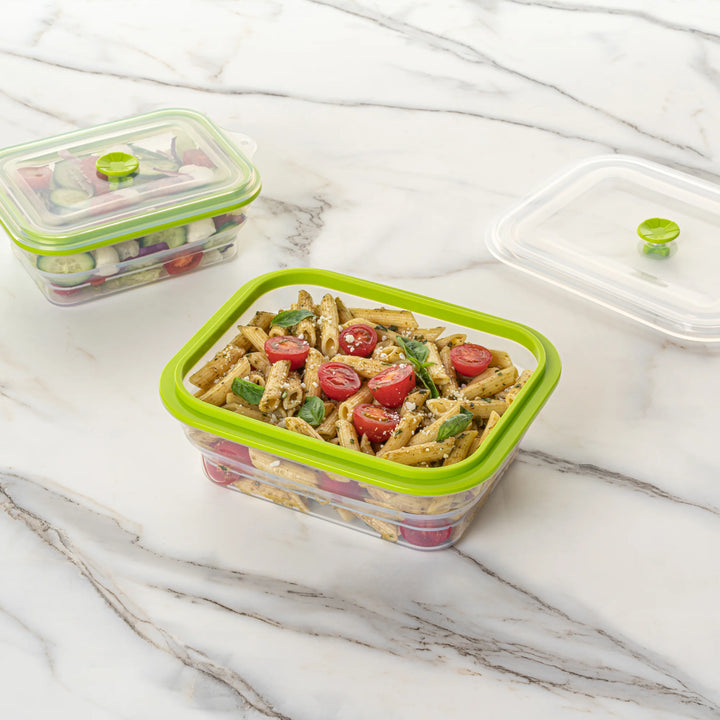 Restaurantware Fresh Hero 51 Ounce Airtight Collapsible Food Storage Containers, Green, Silicone, 9.25 x 7 x 3 Inch, includes Vented Lid - Restaurant Equipment and Smallwares - Canadian Distribution - Ships Free Within Canada on Orders Above CAD $199