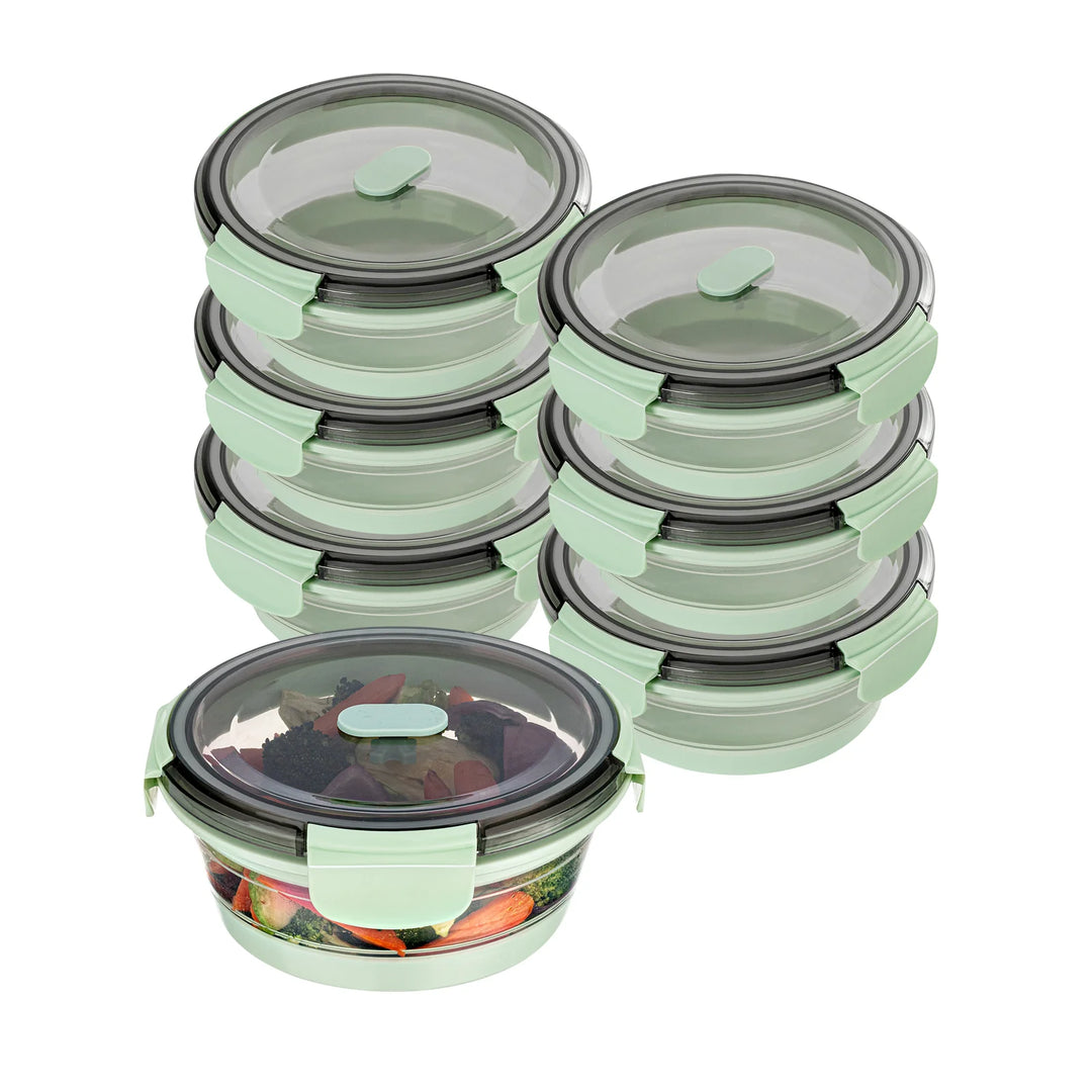 Restaurantware Fresh Hero 27 Ounce Airtight Collapsible Food Storage Containers, Green, Silicone, 6.75 x 6.75 x 2.75 Inch, includes Vented Lid - Restaurant Equipment and Smallwares - Canadian Distribution