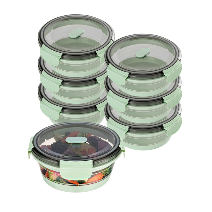Restaurantware Fresh Hero 27 Ounce Airtight Collapsible Food Storage Containers, Green, Silicone, 6.75 x 6.75 x 2.75 Inch, includes Vented Lid - Restaurant Equipment and Smallwares - Canadian Distribution