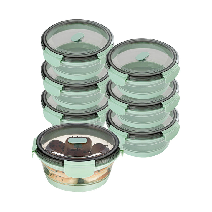Restaurantware Fresh Hero 34 Ounce Airtight Collapsible Food Storage Containers, Green, Silicone, 7.25 x 7.25 x 3 Inch, includes Vented Lid - Restaurant Equipment and Smallwares - Canadian Distribution - Ships Free Within Canada on Orders Above CAD $199