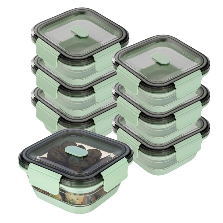 Restaurantware Fresh Hero 24 Ounce Airtight Collapsible Food Storage Containers, Green, Silicone, 6 x 6 x 2.75 Inch, includes Vented Lid - Restaurant Equipment and Smallwares - Canadian Distribution - Ships Free Within Canada on Orders Above CAD $199