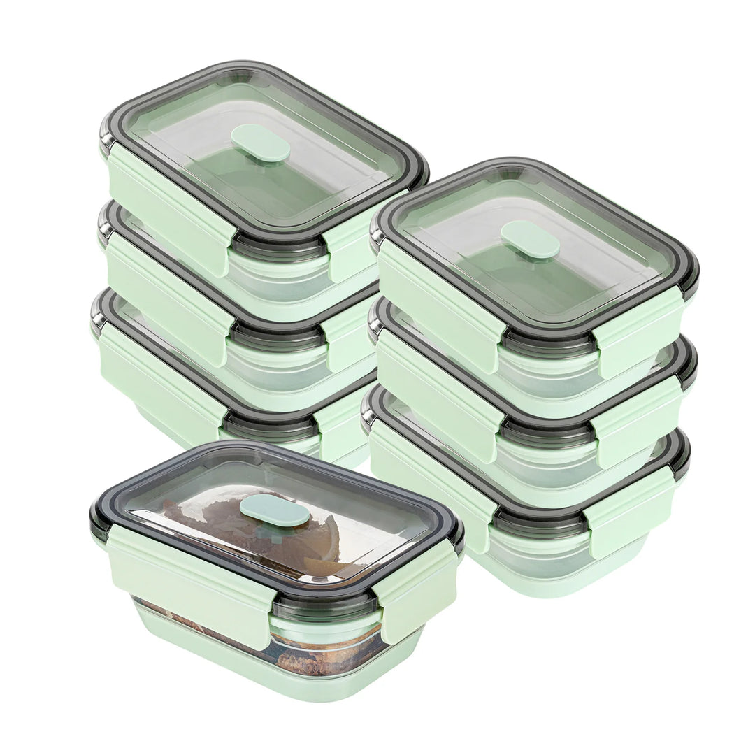 Restaurantware Fresh Hero 27 Ounce Airtight Collapsible Food Storage Containers, Green, Silicone, 7.25 x 5.50 x 2.75 Inch, includes Vented Lid - Restaurant Equipment and Smallwares - Canadian Distribution