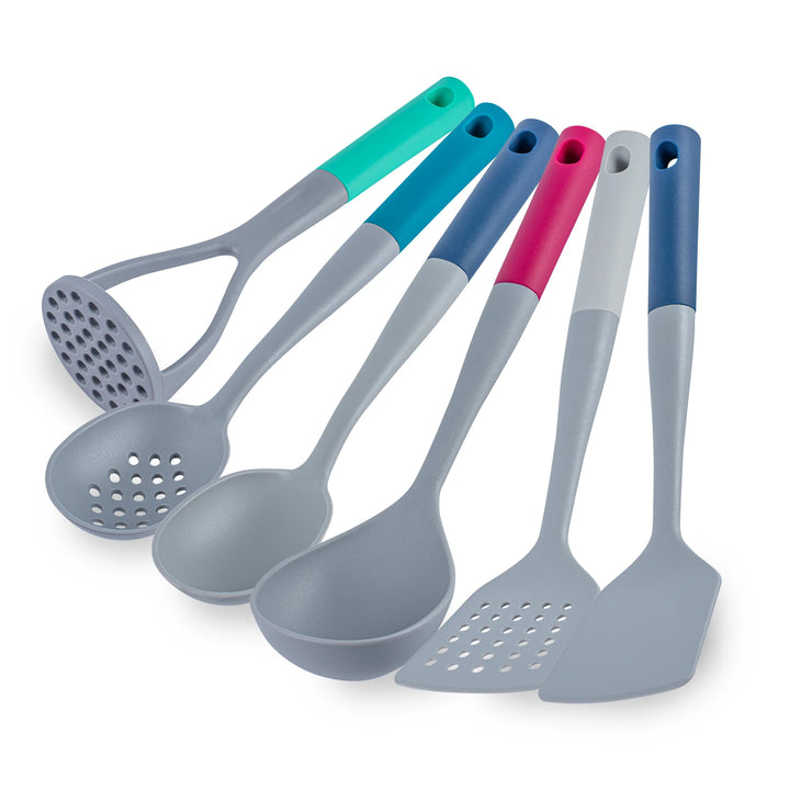 Restaurantware Met Lux 6-Piece Nylon High Heat Cooking Utensil Sets, Gray, Assorted Color Handle - Restaurant Equipment and Smallwares - Canadian Distribution