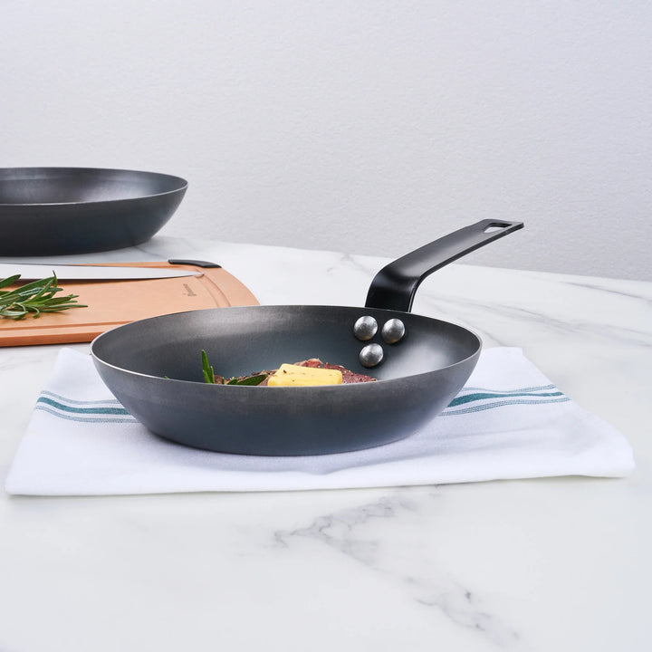 Restaurantware Met Lux 8 Inch Fry Pans, Carbon Steel, Black - Restaurant Equipment and Smallwares - Canadian Distribution - Ships Free Within Canada on Orders Above CAD $199