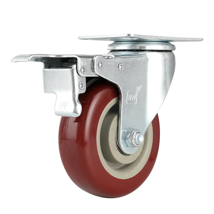 Restaurantware RW Hardware 4 Inch Swivel Plate Casters, Red, includes Breaks & Mounting Hardware - Restaurant Equipment and Smallwares - Canadian Distribution
