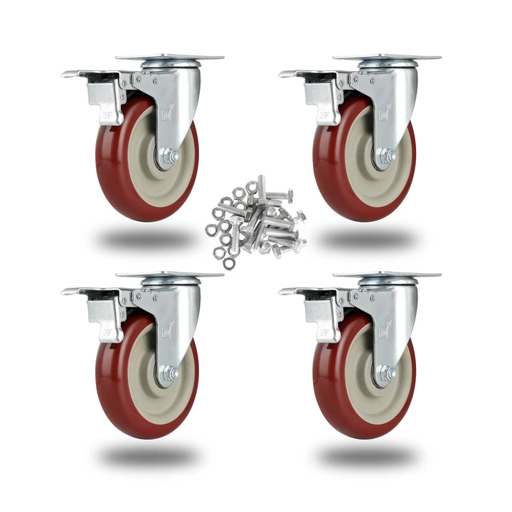 Restaurantware RW Hardware 5 Inch Swivel Plate Casters, Red, includes Breaks & Mounting Hardware - Restaurant Equipment and Smallwares - Canadian Distribution - Ships Free Within Canada on Orders Above CAD $199