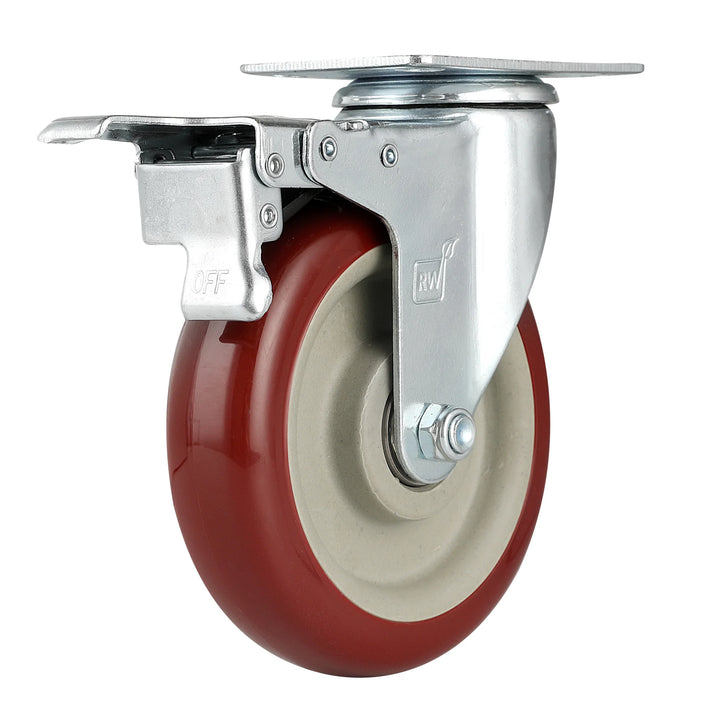 Restaurantware RW Hardware 5 Inch Swivel Plate Casters, Red, includes Breaks & Mounting Hardware - Restaurant Equipment and Smallwares - Canadian Distribution