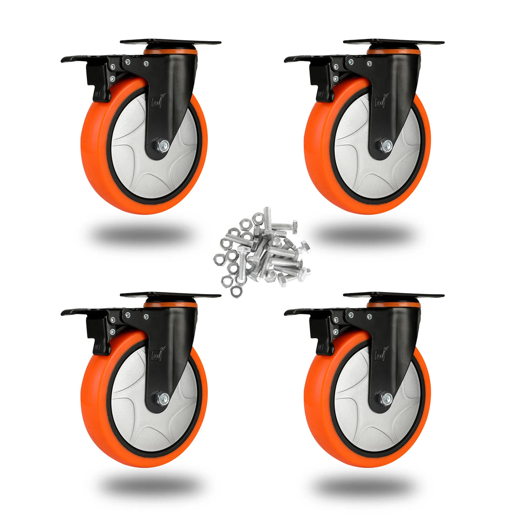 Restaurantware RW Hardware 6 Inch Swivel Plate Casters, Heavy-Duty, Orange, includes Breaks & Mounting Hardware - Restaurant Equipment and Smallwares - Canadian Distribution - Ships Free Within Canada on Orders Above CAD $199