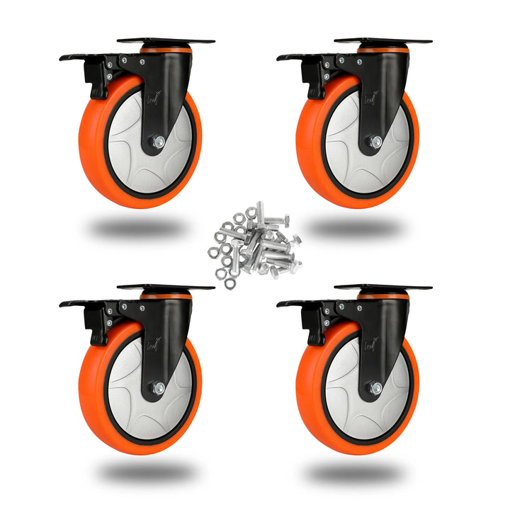 Restaurantware RW Hardware 6 Inch Swivel Plate Casters, Heavy-Duty, Orange, includes Breaks & Mounting Hardware - Restaurant Equipment and Smallwares - Canadian Distribution - Ships Free Within Canada on Orders Above CAD $199