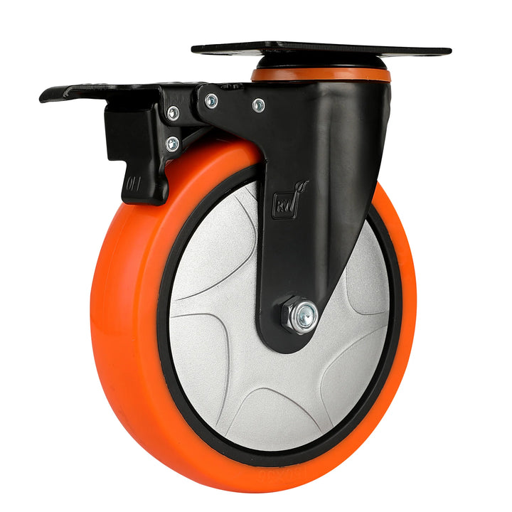 Restaurantware RW Hardware 6 Inch Swivel Plate Casters, Heavy-Duty, Orange, includes Breaks & Mounting Hardware - Restaurant Equipment and Smallwares - Canadian Distribution