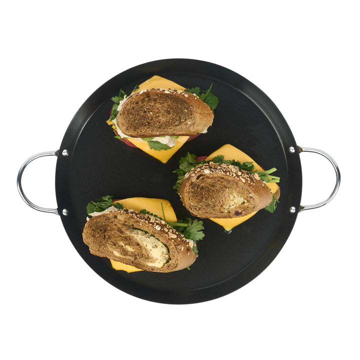 Restaurantware Met Lux 11 Inch Non-Stick Griddles, Chrome Handles, Carbon Steel, Round - Restaurant Equipment and Smallwares - Canadian Distribution - Ships Free Within Canada on Orders Above CAD $199