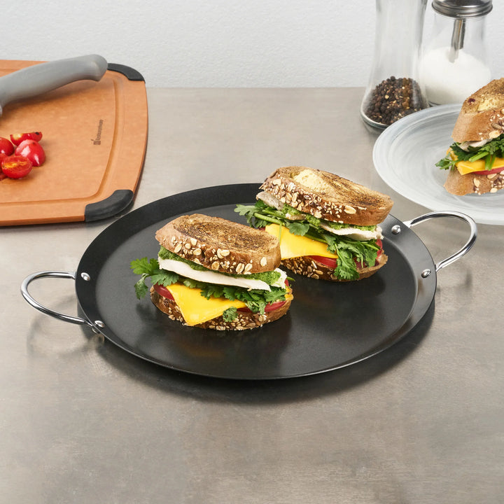 Restaurantware Met Lux 11 Inch Non-Stick Griddles, Chrome Handles, Carbon Steel, Round - Restaurant Equipment and Smallwares - Canadian Distribution - Ships Free Within Canada on Orders Above CAD $199