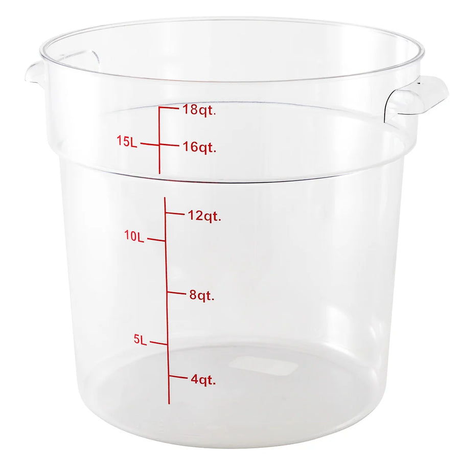 Restaurantware Met Lux 18qt Clear Plastic Food Storage Container, Round, with Red Volume Markers, 12.50 x 12.50 x 12In - Restaurant Equipment and Smallwares - Canadian Distribution