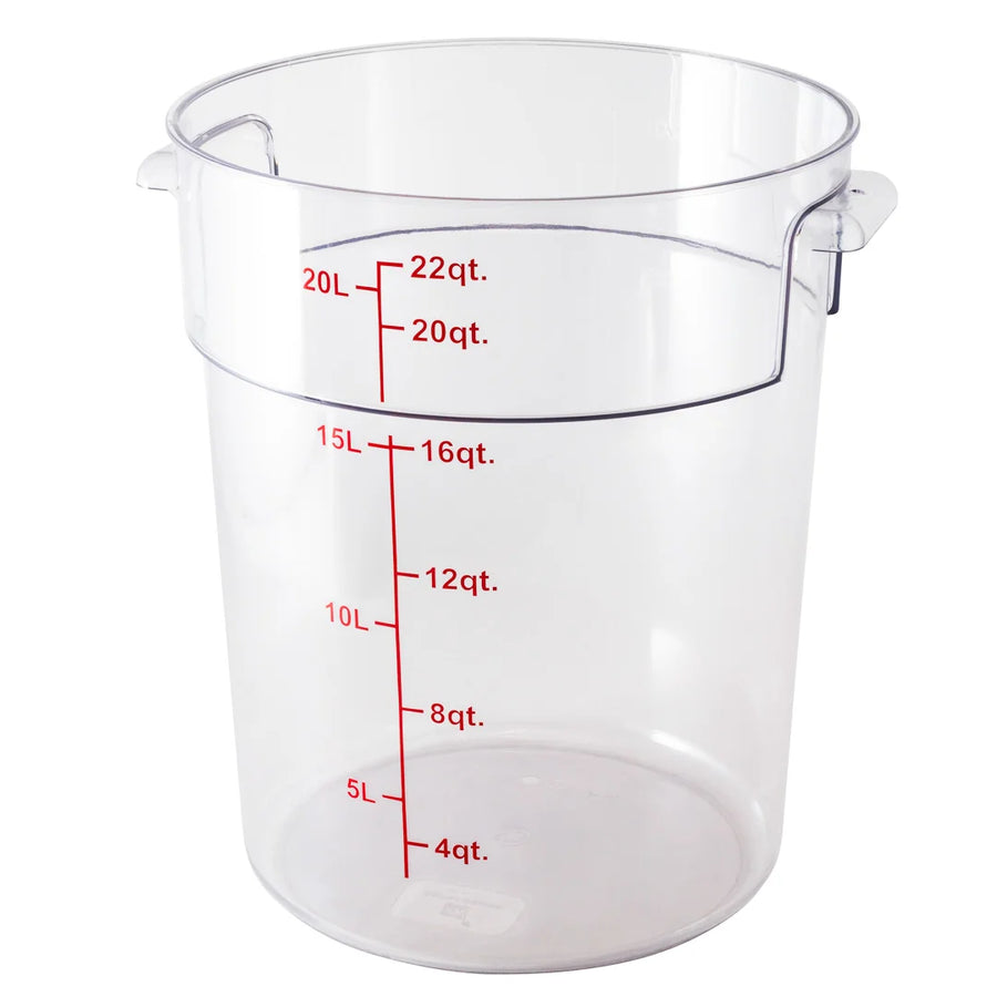 Restaurantware Met Lux 22qt Clear Plastic Food Storage Container, Round, with Red Volume Markers, 12.50 x 12.50 x 15In - Restaurant Equipment and Smallwares - Canadian Distribution