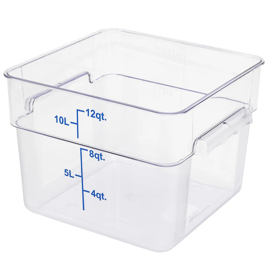 Restaurantware Met Lux 12qt Clear Plastic Food Storage Container, Square, with Blue Volume Markers, 11 x 11 x 8In - Restaurant Equipment and Smallwares - Canadian Distribution