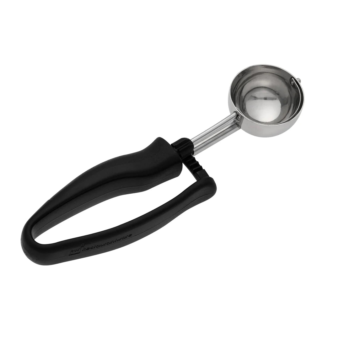 Restaurantware Comfy Grip 1.25oz Portion Scoop, Stainless Steel, #30, with Black Ambidextrous Handle - Restaurant Equipment and Smallwares - Canadian Distribution