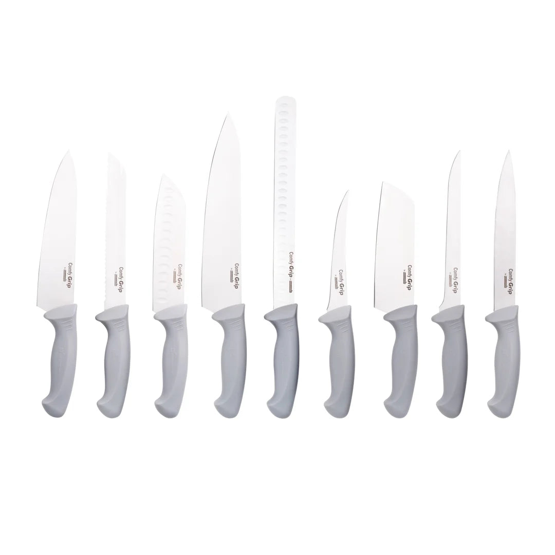 Restaurantware Comfy Grip Gray Stainless Steel Knife Set, 9-Piece - Restaurant Equipment and Smallwares - Canadian Distribution