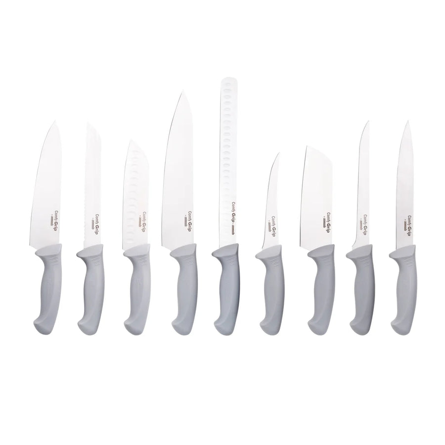 Restaurantware Comfy Grip Gray Stainless Steel Knife Set, 9-Piece - Restaurant Equipment and Smallwares - Canadian Distribution