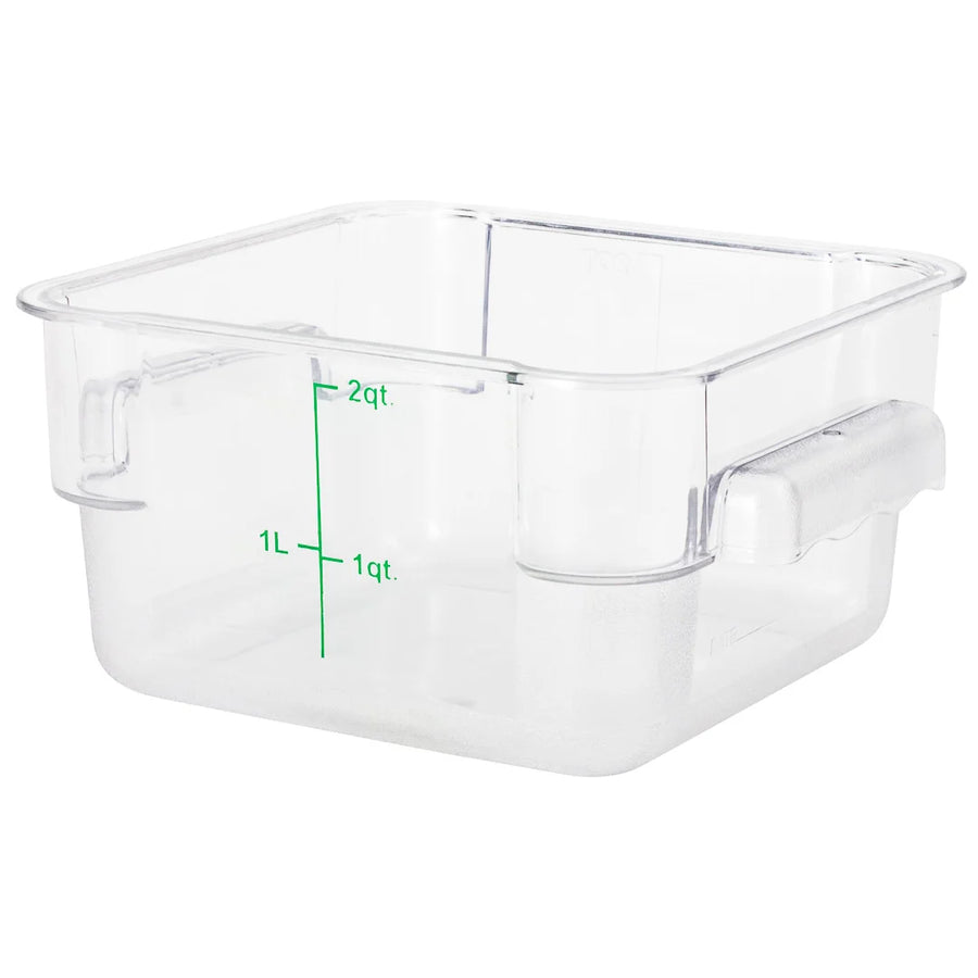 Restaurantware Met Lux 2qt Clear Plastic Food Storage Container, Square, with Green Volume Markers, 7 x 7 x 4In - Restaurant Equipment and Smallwares - Canadian Distribution
